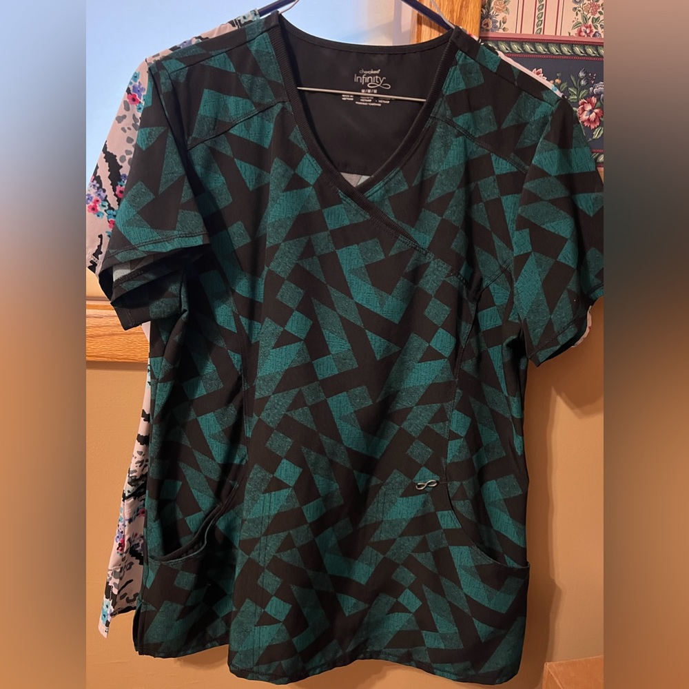2 Medium Infinity by Cherokee printed scrub tops